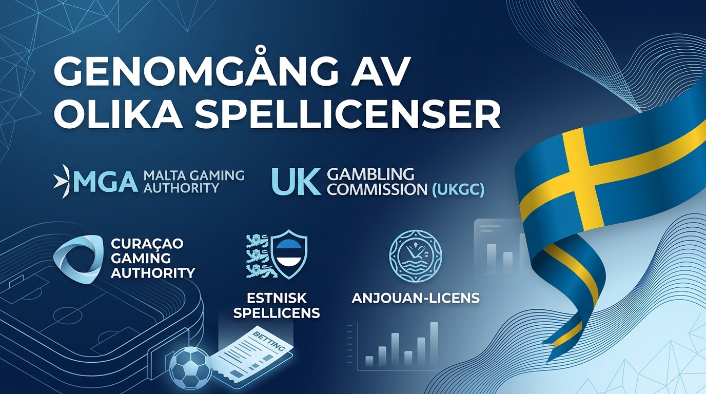 Olika spellicenser förklarade med information om regler, säkerhet och skillnader mellan svenska och utländska speloperatörer